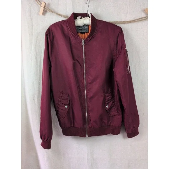 Brooklyn Cloth Mens Bomber Jacket Burgundy Maroon Quilted Orange Lining Large - Picture 12 of 16